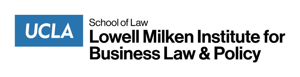 A logo of School of Law Lowell Milken Institute for Business Law and Policy