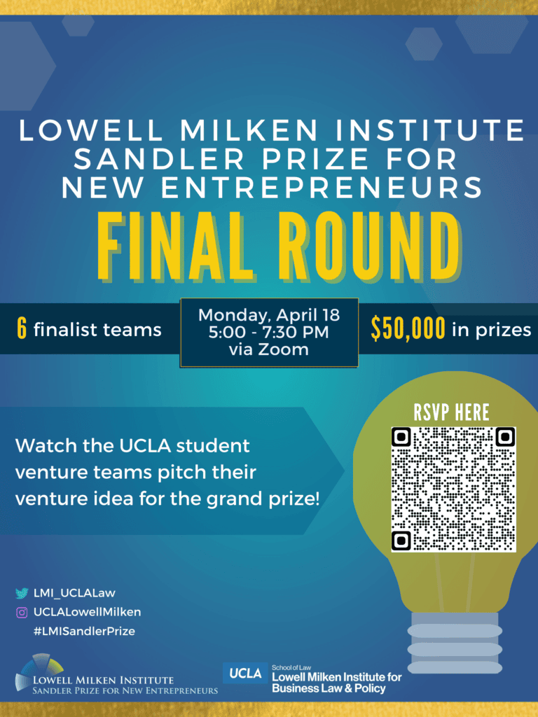 A poster of Lowell Milken Institute Sandler Prize for New Entrepreneurs Final Round