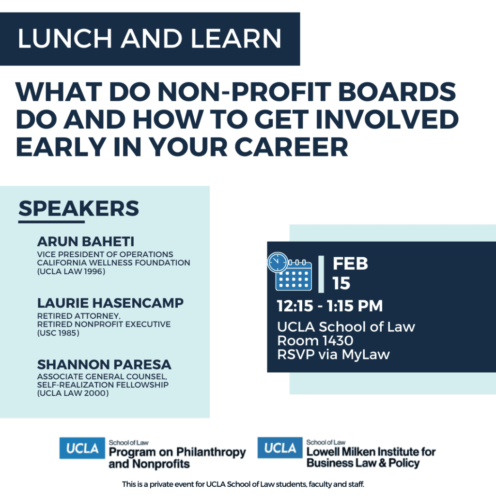 Lunch and Learn: What Do Non-Profit Boards Do and How to Get Involved Early In Your Career