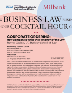 Business Law Cocktail Hour – Corporate Ordering: How Companies Write the First Draft of the Law