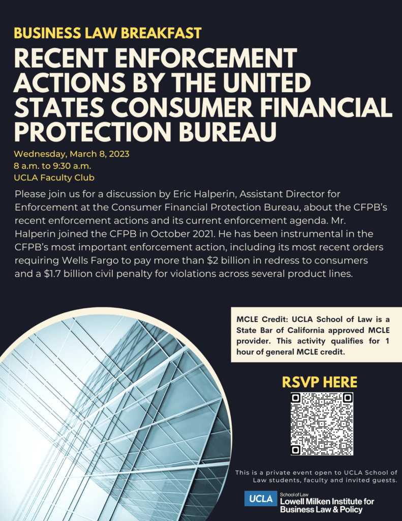Business Law Breakfast:  Recent Enforcement Actions by the United States Consumer Financial Protection Bureau