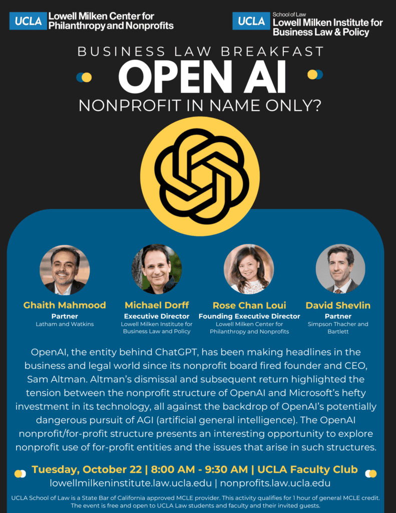 Business Law Breakfast: OpenAI: Nonprofit in Name Only?